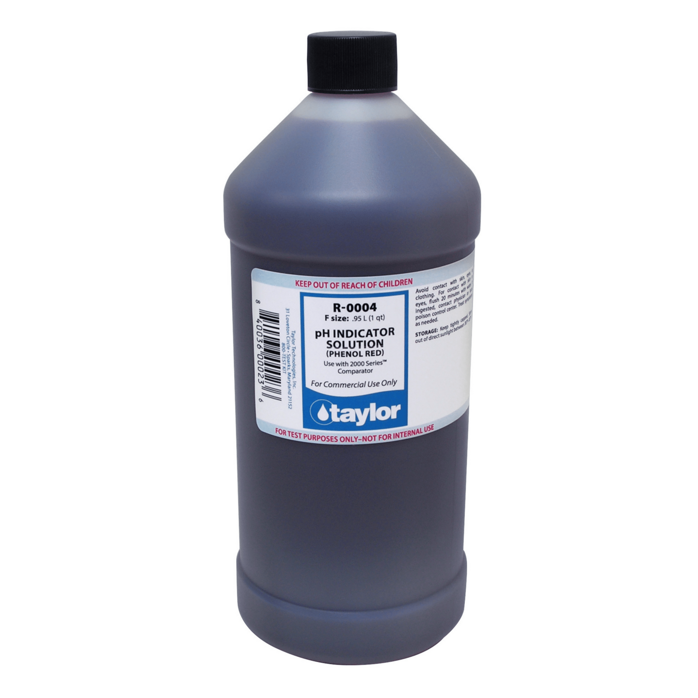Taylor Phenol Red #4 pH Indicator, 32 oz Bottle - TaylorAce Pools Supplies